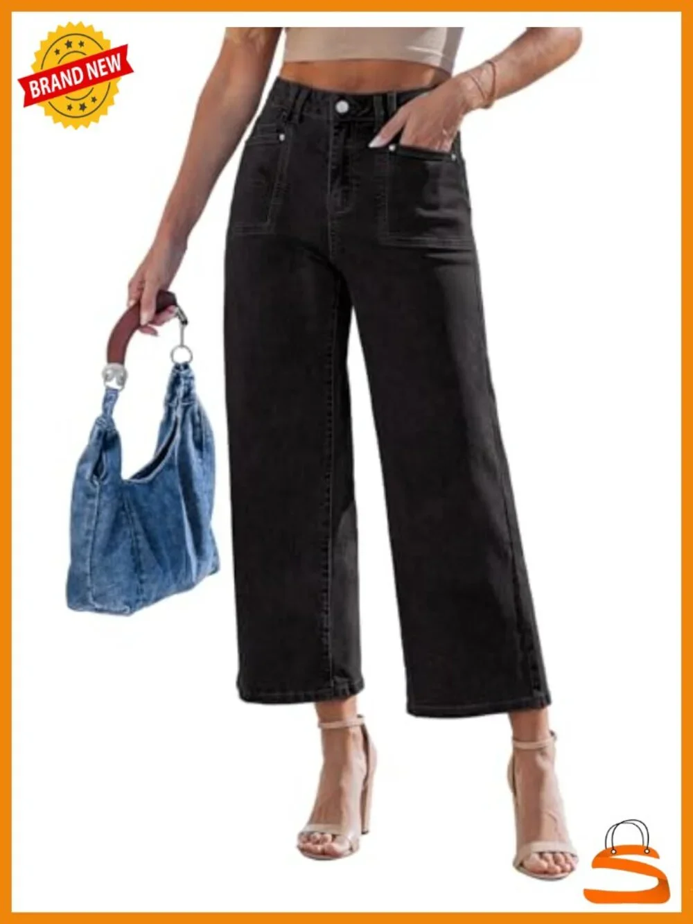 Wide Leg Cropped Jeans High Waisted Stretchy Denim Pants